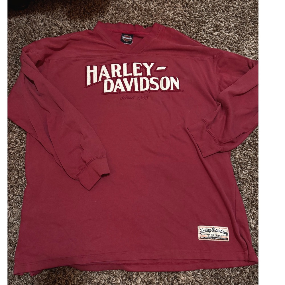 Harley-Davidson Mens Red Long Sleeve Jersey Shirt Applique Logo Xenia OH XL